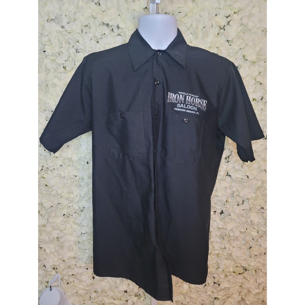 Red KAP Ormond BEACH  Iron Horse Button Up Black Work Shirt SZ M, Bikers Rock